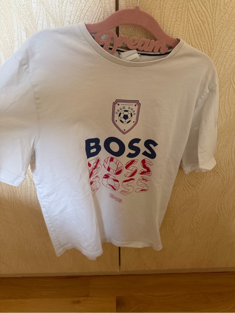 Boss Kids White Tee with Navy and Red Graphic